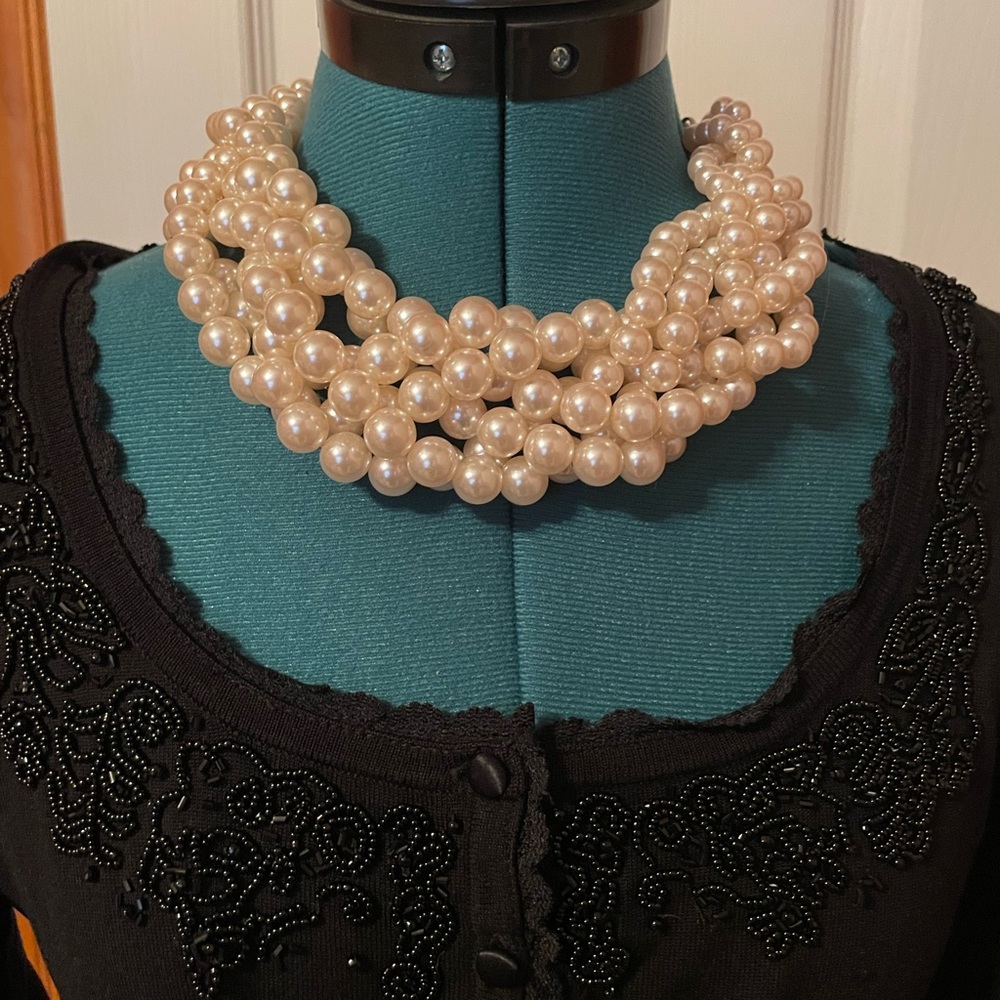 6 braided pearl strand choker necklace